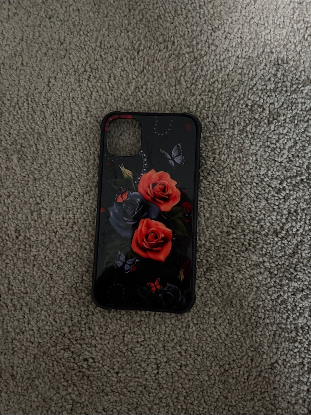 Floral Rose Butterfly Black Phone Case - Fits iPhone 16